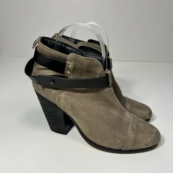Rag & Bone Harrow Ankle Booties with Strap Suede Wax Coated Leather Size 7.5 - Picture 2 of 11
